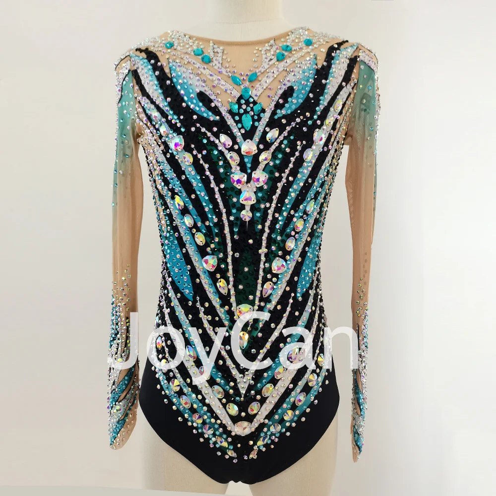 JoyCan Rhthmic Gymnastics Leotards Girls Women Light Blue Spandex Elegant Dance Wear for Competitiion