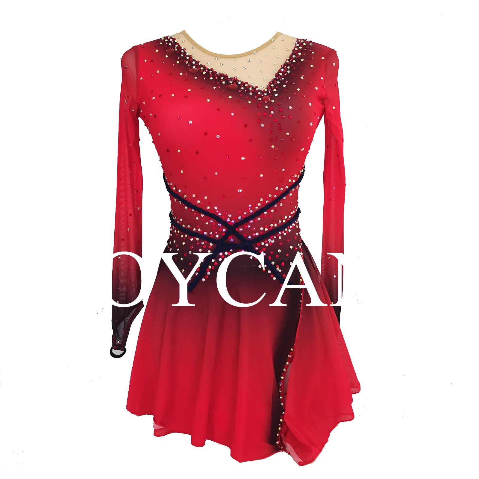 JoyCan Ice Figure Skating Dress Girls Red Spandex Stretchy Competition Dance Wear Customized