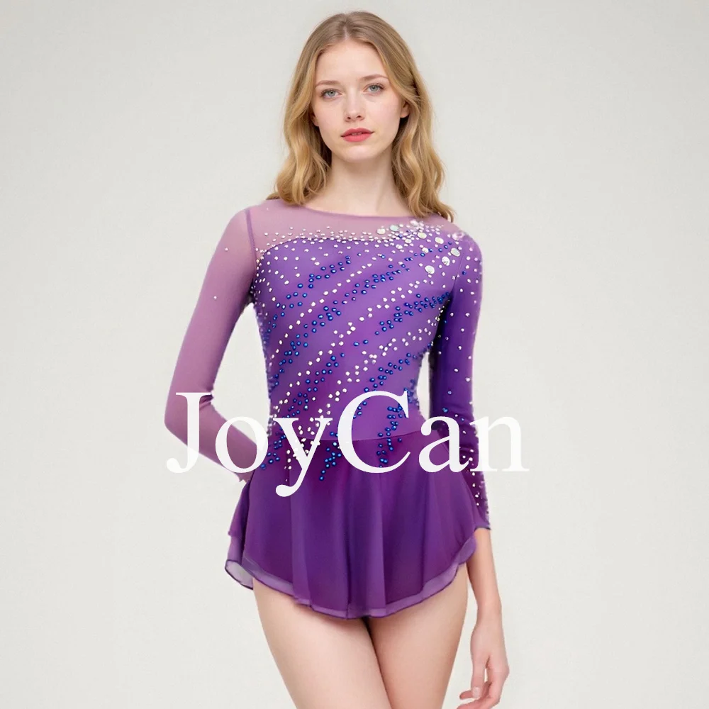 JoyCan New Design Professional Lovely Ice Skating Dress Elastic Mesh Skirts Ruched Inset for Children