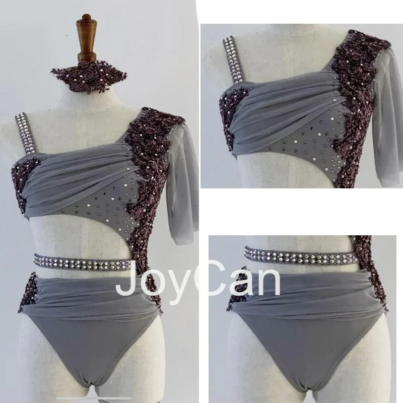 JoyCan Lyrical Dance Dress Grey Jazz Dance Costume Pole Dancing Clothes Girl Performance Training