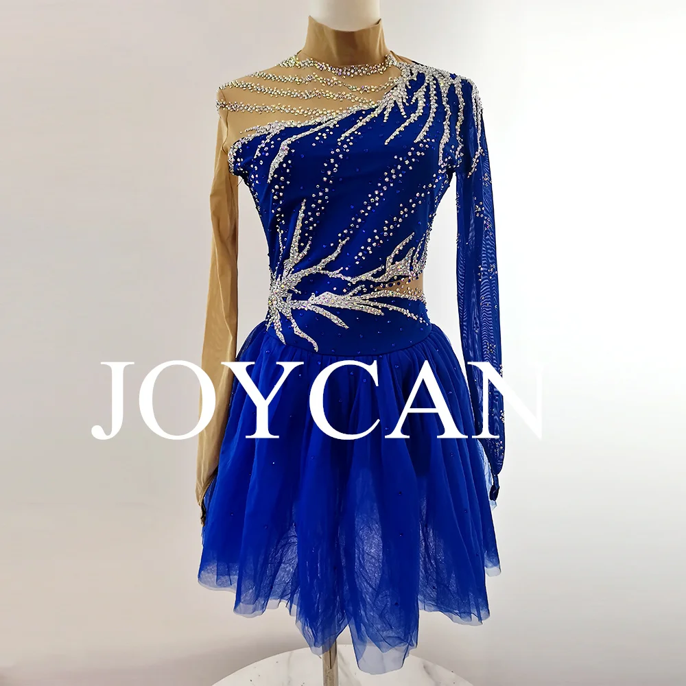 Ice Figure Skating Dress for Girls Blue Spanex Stretchy Competition Dance Wear Customized