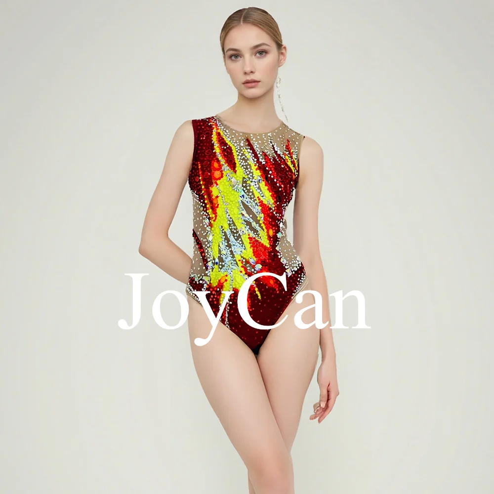 JoyCan Women's Performance Wear Red Tights Ballroom Synchronized Swimsuit